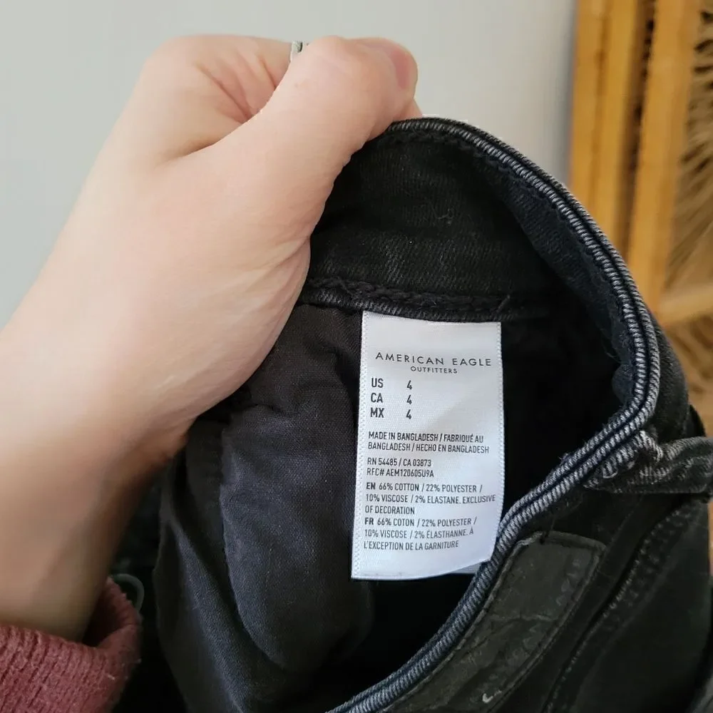American Eagle Hi-Rise Shortie Black Distressed Shorts Raw Hem 4